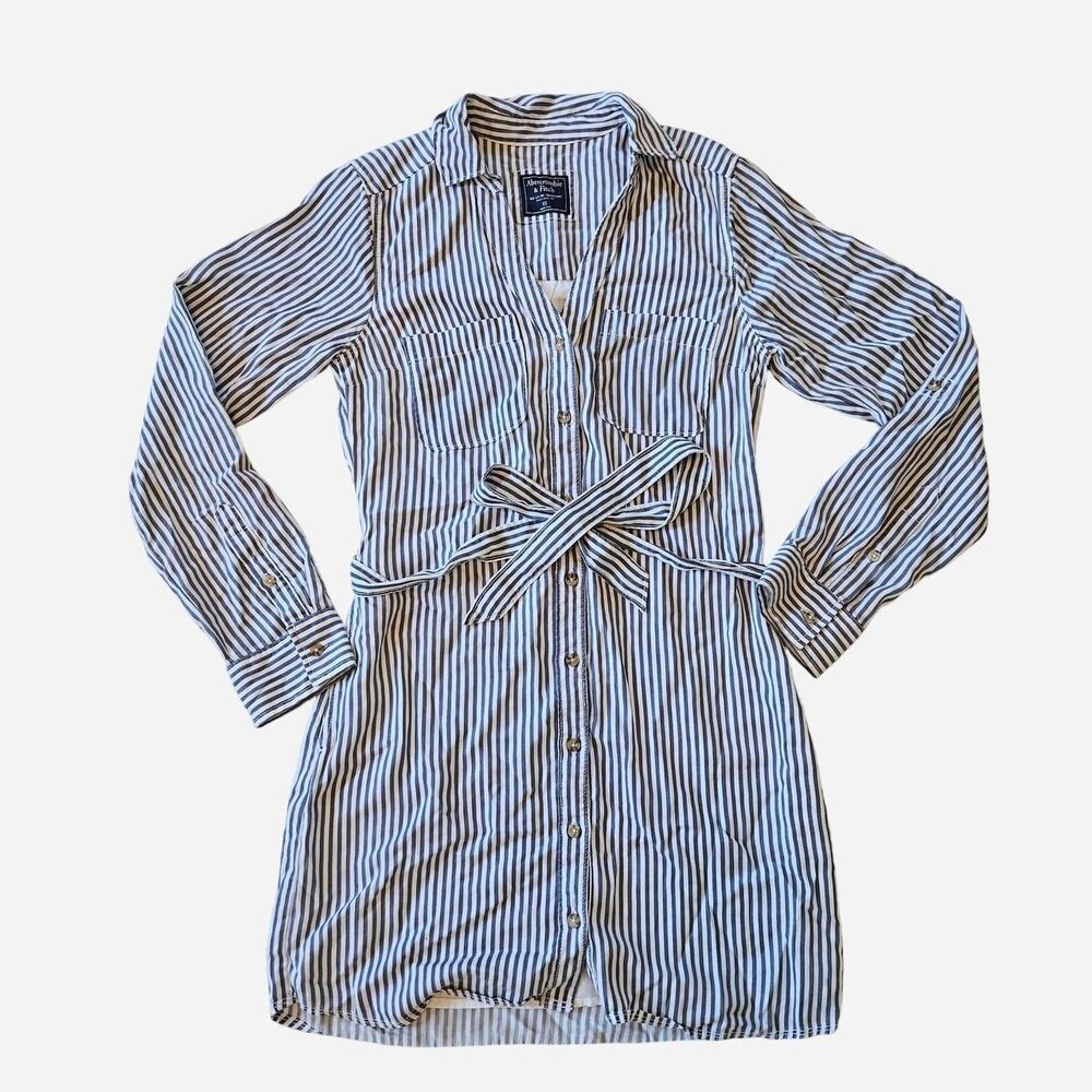 Abercrombie Striped Tie-Waist Long Sleeve Shirt Dress